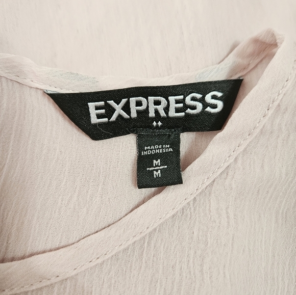 Express Blush Crinkle Semi-Sheer Ruffle Blouse Size Medium Women's Top - Picture 7 of 8